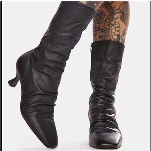 Free People Marcella Square Toe black boot heel 38 black granny boot witchy core